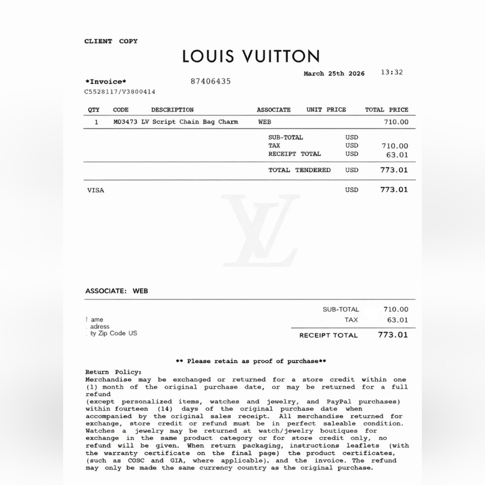 Louis Vuitton Silver Script Charm - Picture 5 of 5